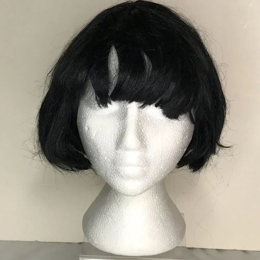 Wig Short Black Bangs Bob Halloween Costume Dress Up Cosplay Anime 50s